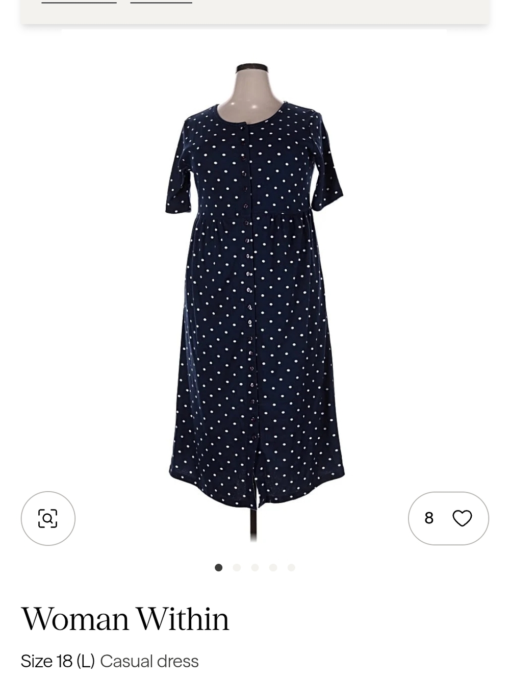Woman Within Navy and White Polka Dot Button-Front Dress